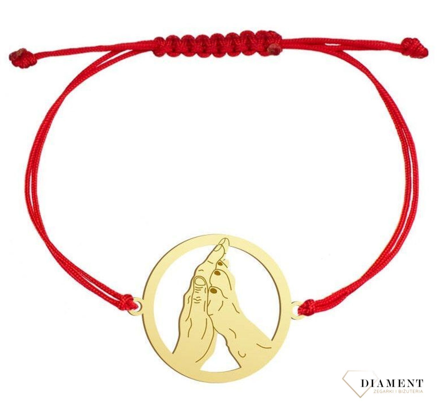 Bransoletka na czerwonym sznurku dłoń człowieka i psia łapka DIA-BRA-BR2 R385. Bransoletka na czerwonym sznurku z zawieszką przedstawiającą dłoń człowieka i łapę psa..jpg